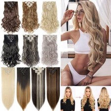 100 Natural Clip In Full Head Hair Extensions 8 Pieces Real Thick as Human Hair