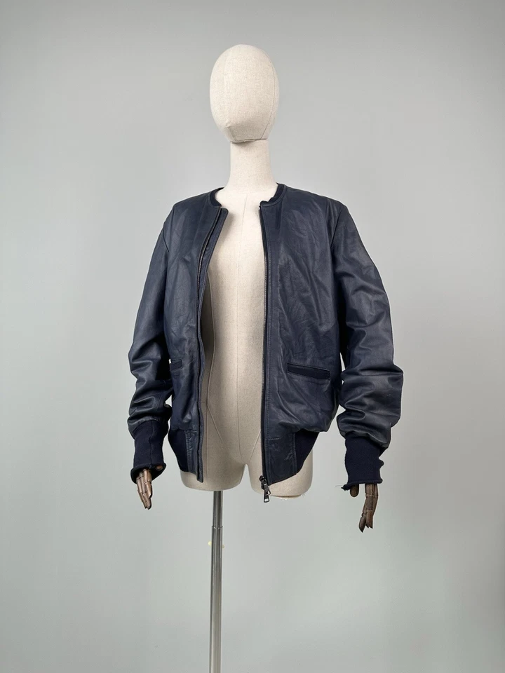 Chaqueta de bombardero de cuero para hombre GEORGIA BRATO azul marino talla 48 Foto 3 de 4