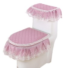 3 Pcs Lace Bathroom Toilet Seat Cover Padded Lid Pads Protector Mesh Zipper