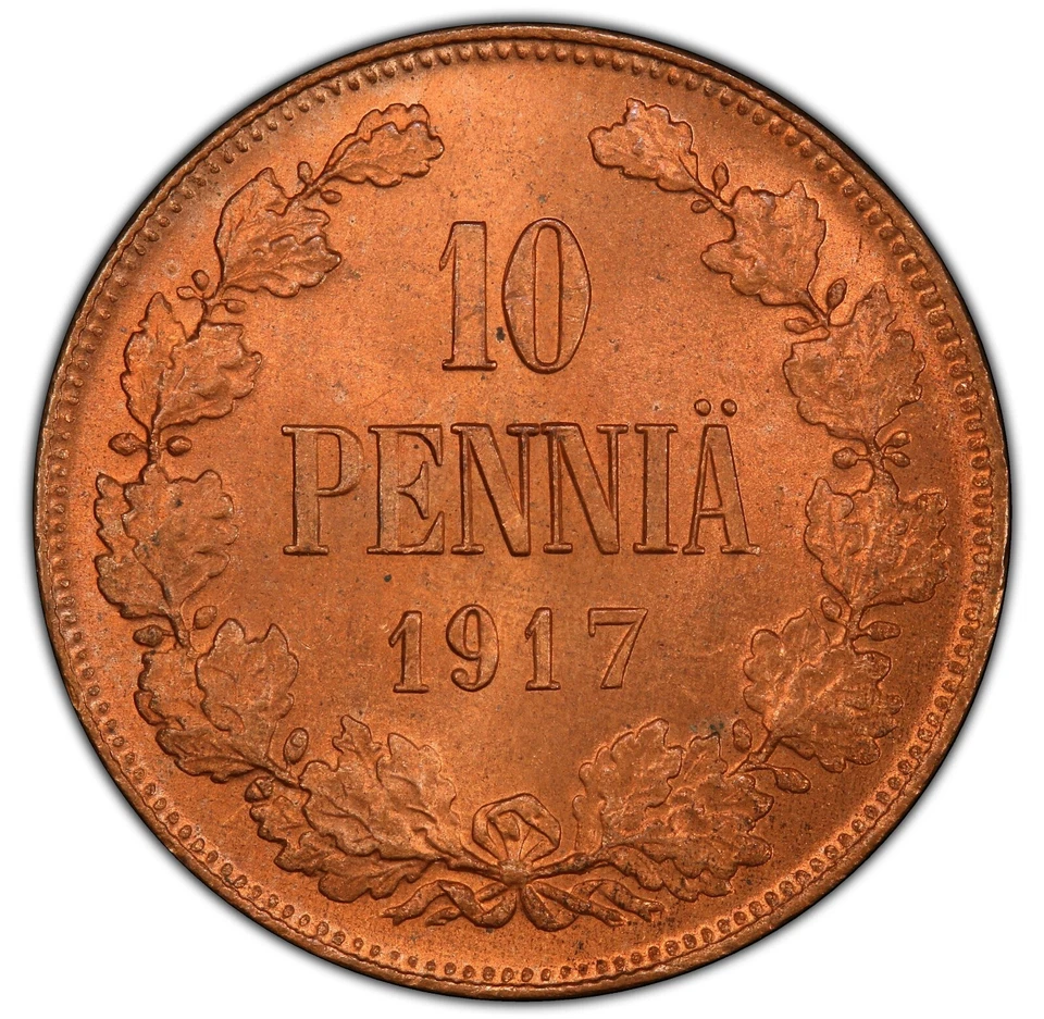 Finland - 1917 Russian Duchy Nicholas II - 10 Pennia - PCGS MS65RD - TOP POP! - Image 2 of 4