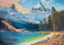 Under The Skies Original Oil Painting on Stretched Canvas Mountain Lake 20x27 in