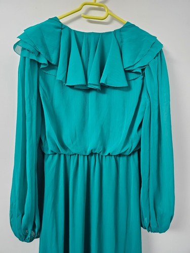 Ted Baker Womens Green Keina Ruffles Long Sleeve Maxi Dress Sz UK10 - Foto 12 di 16