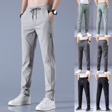 Mens Fast Dry Stretch Pants Casual High Elastic Waist Business Classic Trousers