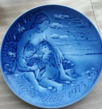 Georg Jensen Denmark Porcelain Blue 6.75”  Hanging Plate Mothers Day 1975