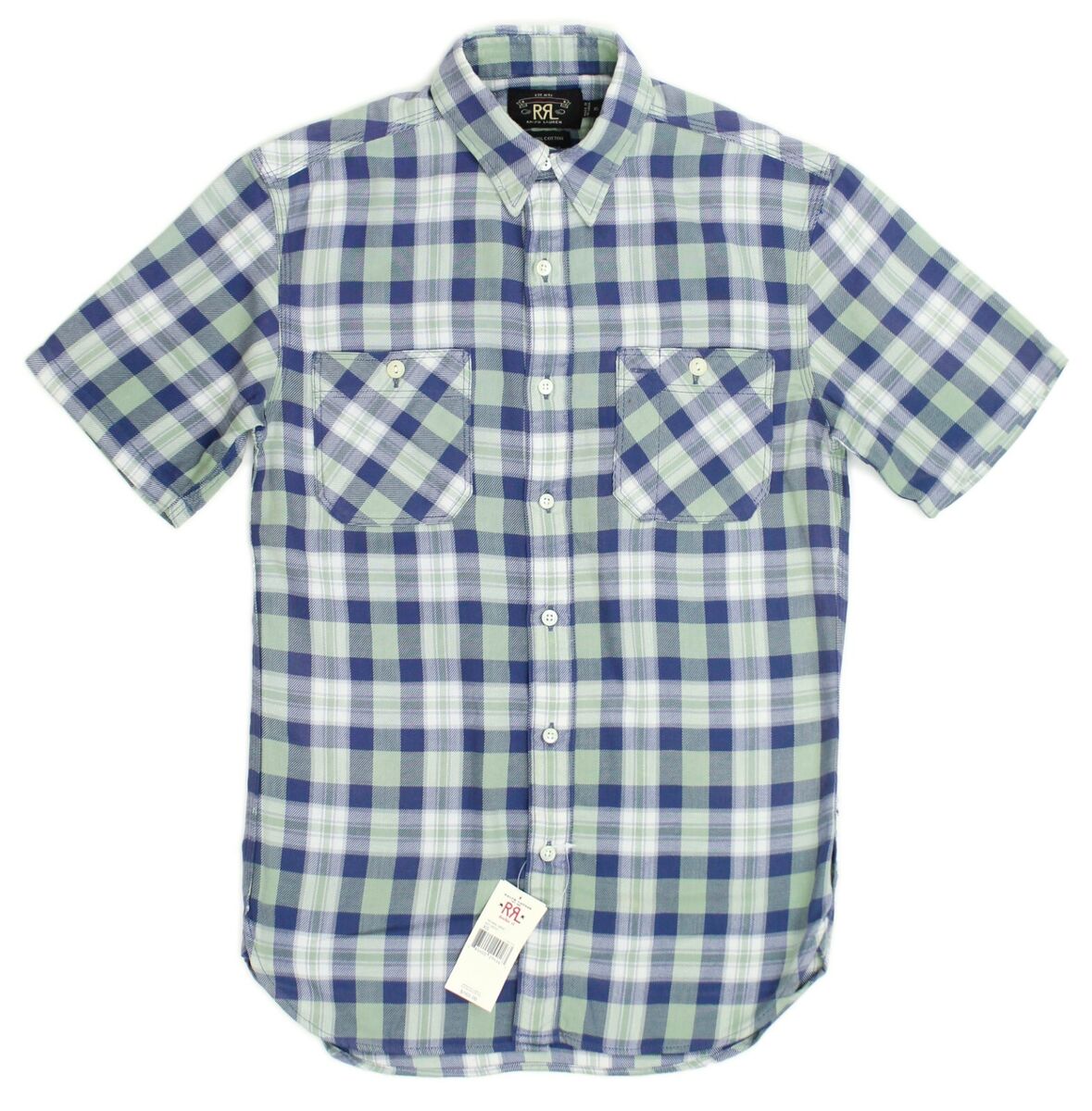 RRL Double RL Key West Green/Blue Twill Plaid Short Sleeve RRL Double RL Key West Green/Blue Twill Plaid Short Sleeve