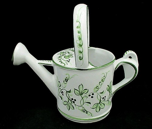 Art Pottery WATERING CAN Vase Patio Display Portugal Green White Works 8.5" - Picture 3 of 7