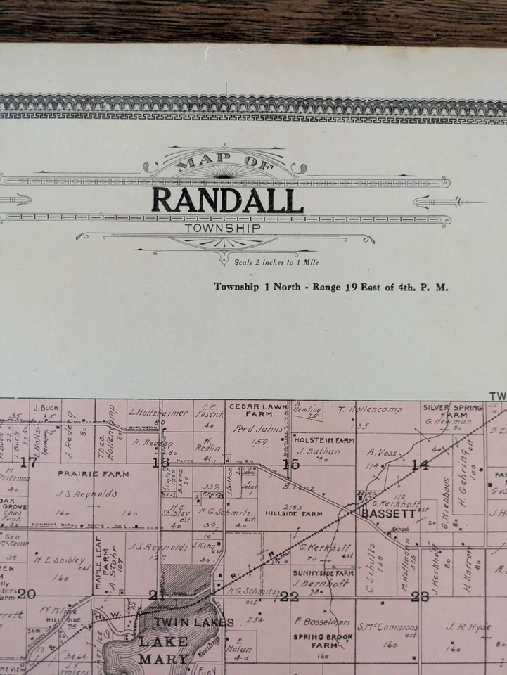 Vintage 1908 Atlas Plat Map of Racine Kenosha Co Randall Township Wisconsin #39 - Image 3 of 4