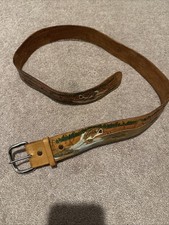 Vtg Hand Tooled and Painted Mexican Leather Belt 40 Inch Cowboy Western Nature