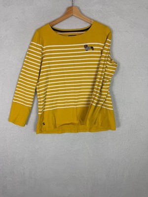 Joules, gelb + weiß gestreiftes besticktes Langarmshirt für Damen, Größe UK 16