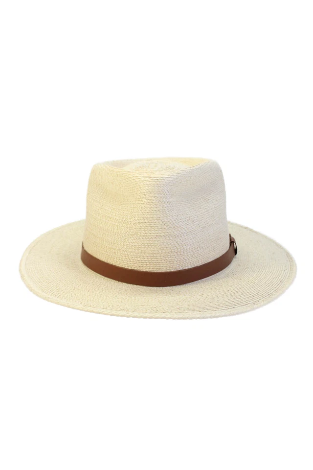 SunBody Hats Womens Straw Woven Leather Strap Detail Fedora Hat Beige - Image 2 of 4
