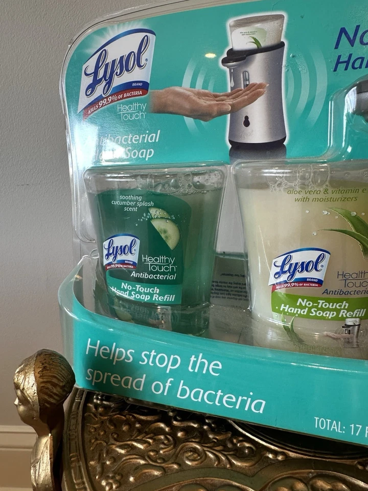 Lysol No-Touch Hand Soap System w/2 Refills Cucumber Aloe NIP Stainless Look - Image 3 of 4