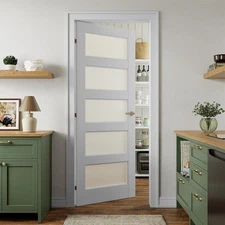 SMARTSTANDARD 5-Panel Frosted Glass Interior Door Slab, 30" x 80" Slab Door