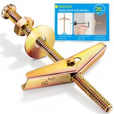 20 Sets 3/16 Inch Toggle Bolts for Drywall, Zinc Plated Anchors