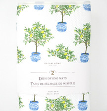 Dish Drying Mats 2 pc Set Potted Lemon Trees reverse to white 15x20" mat kitchen