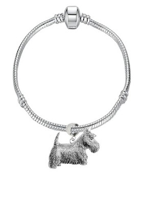 D18 Scottish Terrier Dog Pewter charm on a silver Rhodium Plate Snake Bracelet