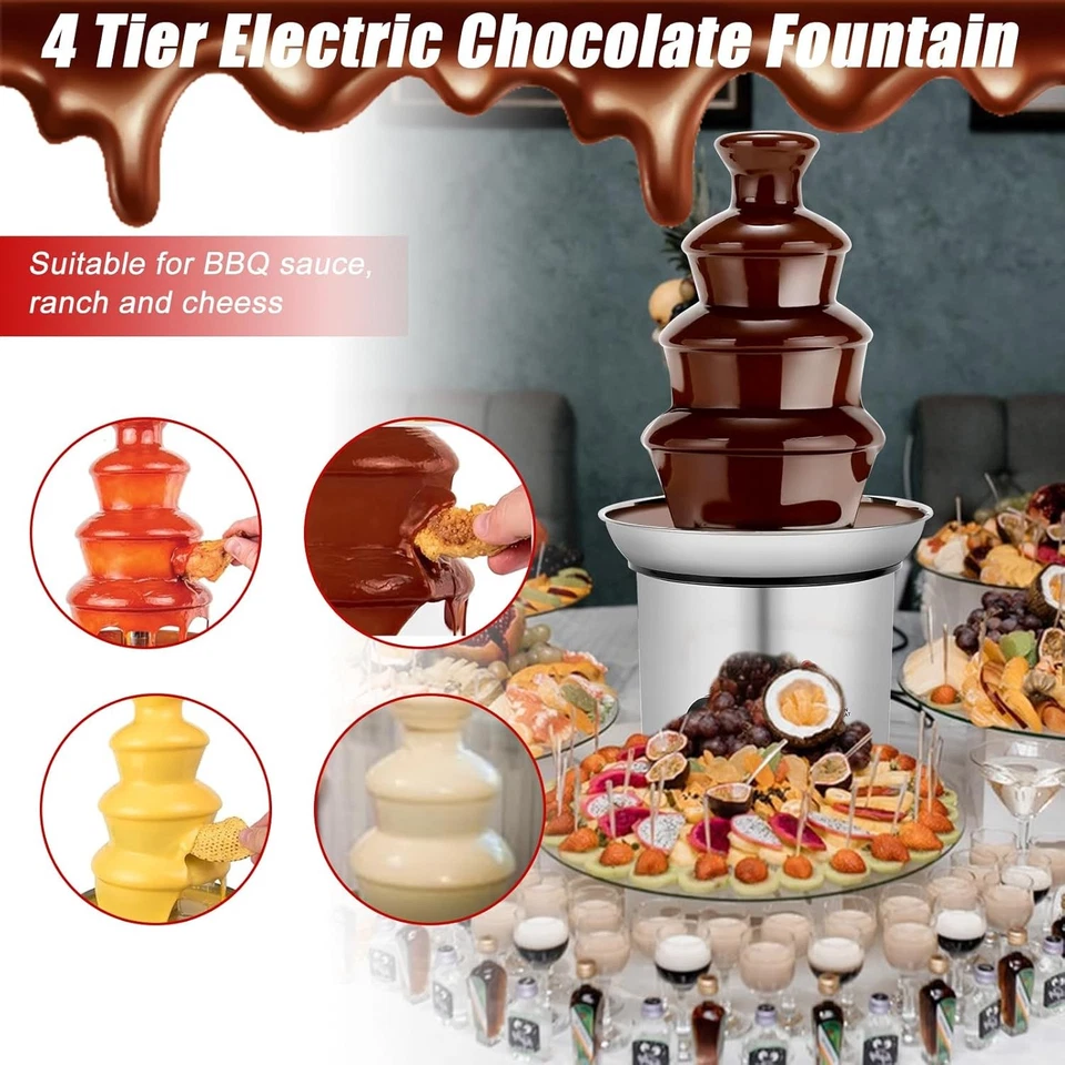 New Large 4-Tier Stainless Steel Chocolate Fondue Fountain 430 Stainless Steel - image 2 of 4