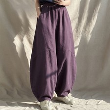 Casual Womens Wide Leg Loose Pants Cotton Linen Bloomers Retro Trousers Oversize