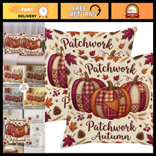 Fall Pumpkin Throw Pillow Covers Set of 2, Rustic Velvet Patchwork 18x18" Decora