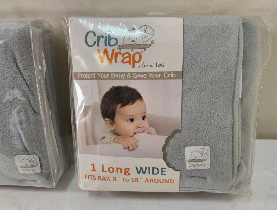 Envoltura de cuna 1 largo ancho y 2 rieles cortos anchos 8"-18" cubierta cuna acolchada cama de bebé gris Foto 3 de 4