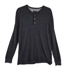 Lands' End Shirt Mens XL Charcoal Waffle Knit Thermal Henley Long Sleeve V3378