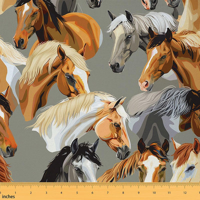 Feelyou Watercolor Horses Fabric By The Yard Colorful Realistic Horses Pattern