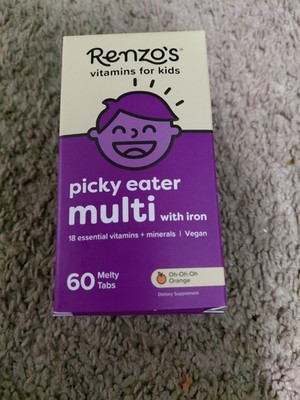 Renzo's Picky Eater Multi with Iron 60 Melty Tabs Kids Vegan Orange