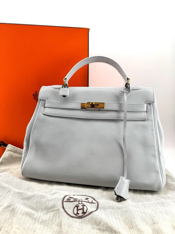 Sac Hermès Kelly en cuir grainé blanc, quincaillerie dorée, boîte + dustbag - Photo 4/4