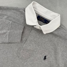 Polo Ralph Lauren Mens Long Sleeve Rugby Shirt Grey White Collar Size M