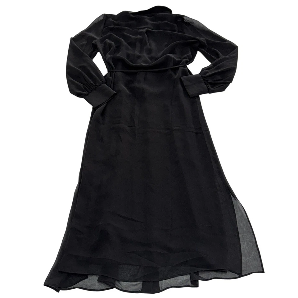 Maxi vestido White House Black Market para mujer 4 negro transparente manga larga abotonada Foto 2 de 4