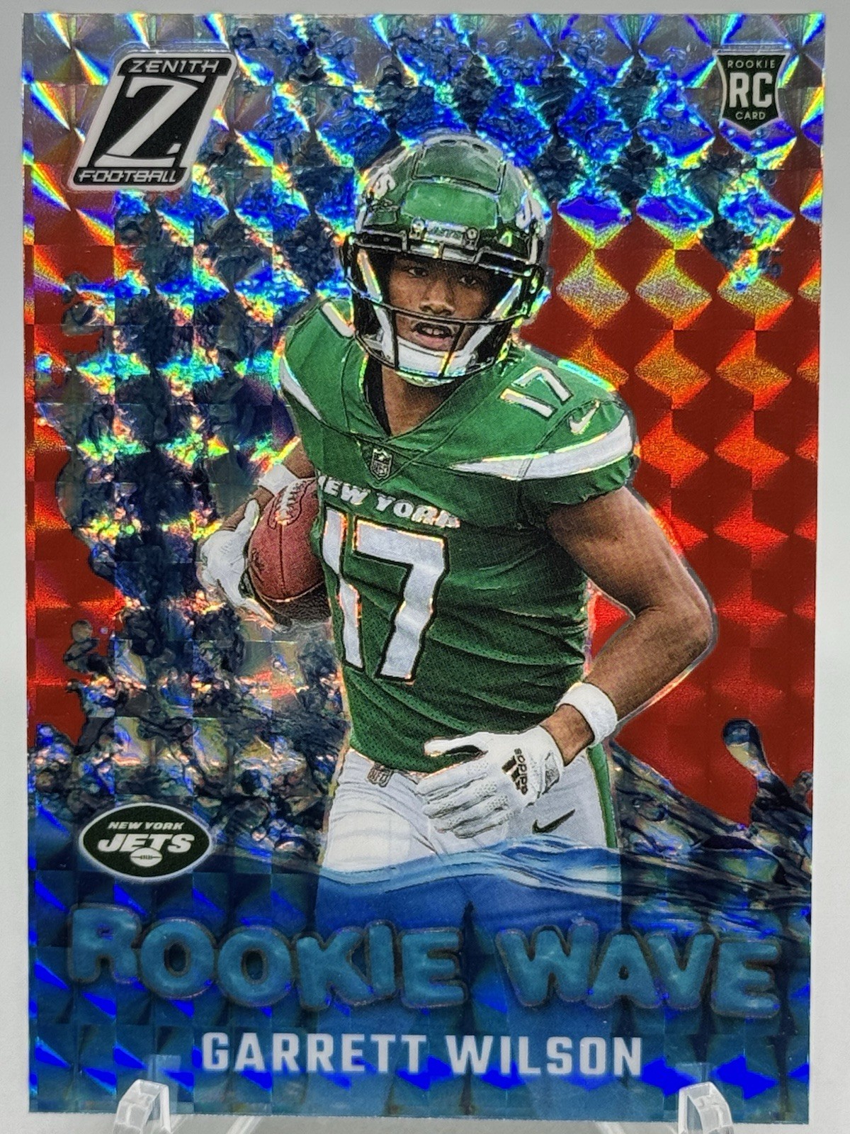 Garrett Wilson 2022 Zenith Rookie Wave #RW-GW Red Mosaic Parallel RC Jets