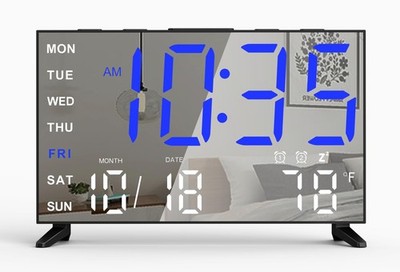 Mirror Digital Loud Alarm Clock with with DateIndoor TemperatureUSB Charging ...