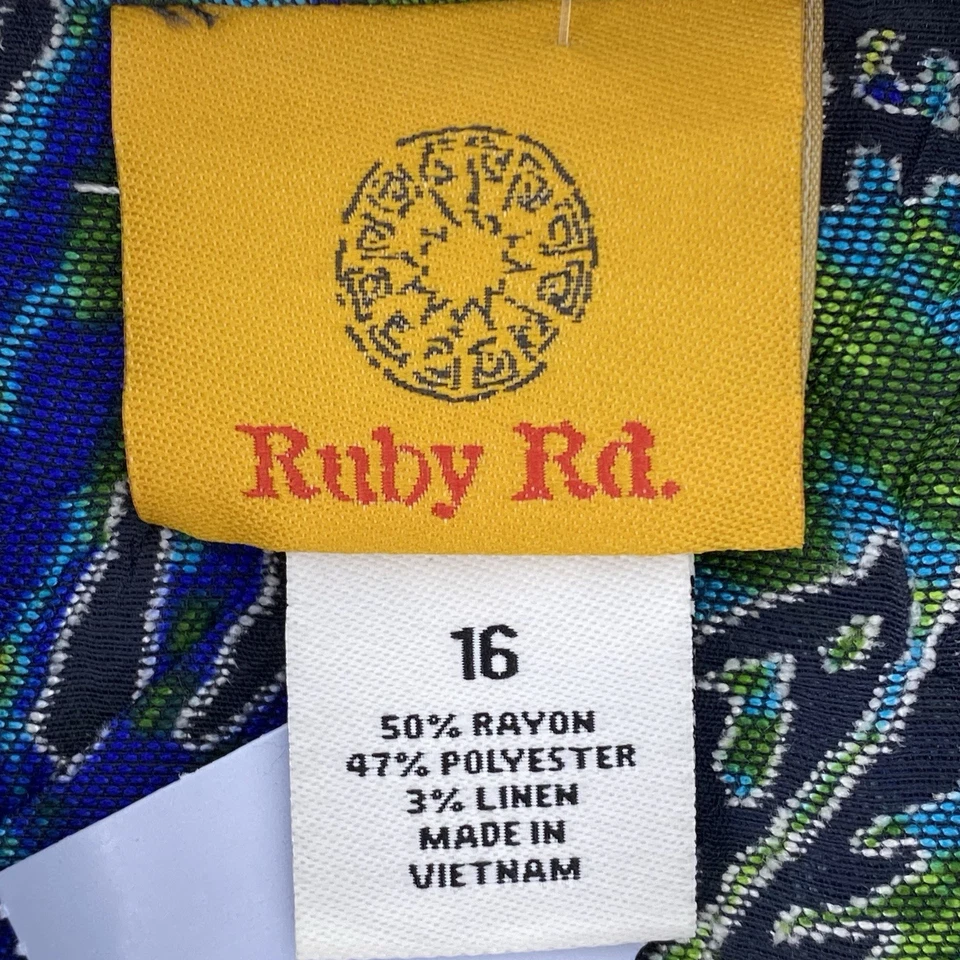 Blazer Ruby Rd Talla 16 Azul Verde Floral Abstracto Retro Frontal Cremallera Manga Larga Foto 3 de 4