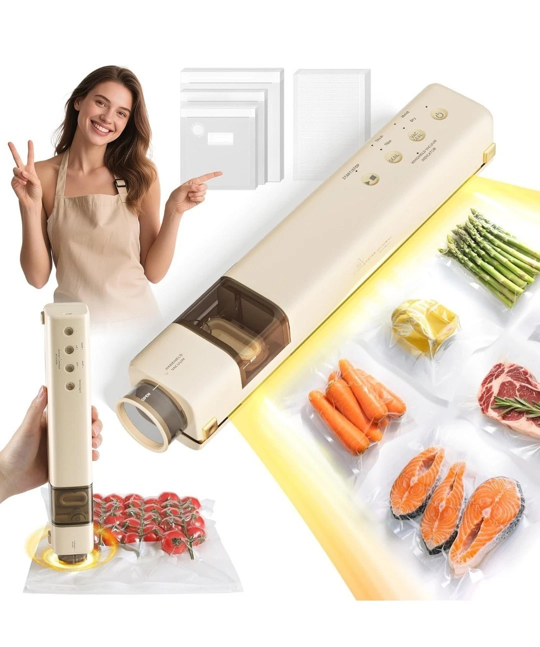 2 IN 1 Vacuum Sealer w/ 40 Bags, Full Automatic Handheld & Countertop Seal *NEW*