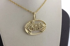 14K Yellow Gold Musical Notes Music Theme Charm Pendant