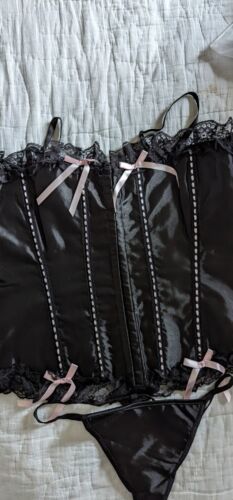 Lace up rear lace ruffle  adjustable strap Satin bustier corset top 3x plus size - Afbeelding 1 van 4