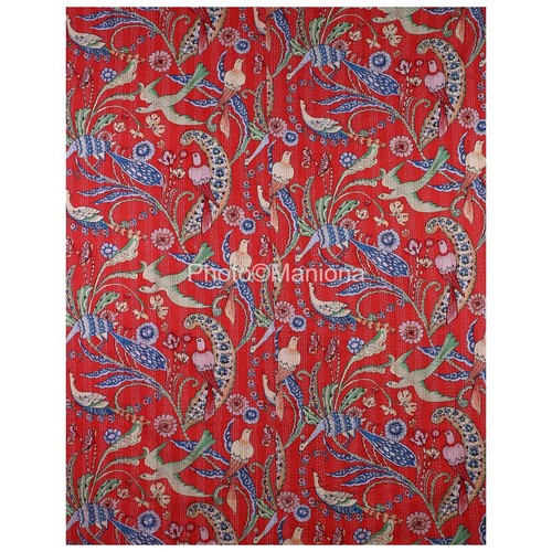 Indian Kantha Quilt Peacock Print Red Cotton king size Bedspread Throw Blanket - Picture 3 of 5