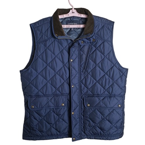 Land's End Herren Gr. XL gesteppte Full Zip Druckknopf Weste dunkelblau Chore Cord - Bild 1 von 9