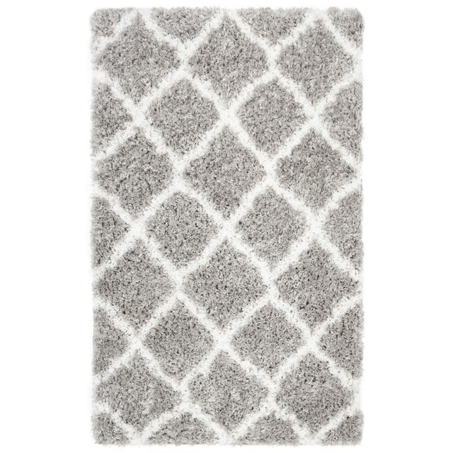 Safavieh Indie Shag Trellis Grey/ Ivory Polyester Rug 3' ' for sale