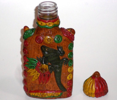 Jamaican Hand Crafted/Decorated Empty Glass Bottle With A Twist Off, On Lid