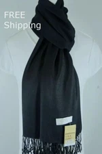 Pashmina Scarf Wrap Shawl/Solid Black~Silk~Cashmere,Soft*030