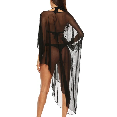Women Sheer Mesh Bikini Cover Up Sexy See Through Swimwear Irregular Dress - Picture 6 of 14