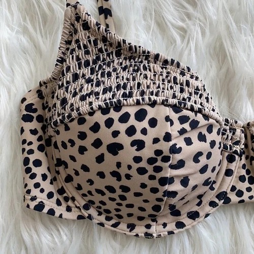 Juniors Smocked Underwire Bikini Top - Xhilaration Animal Print Size XL NWOT - Picture 3 of 11
