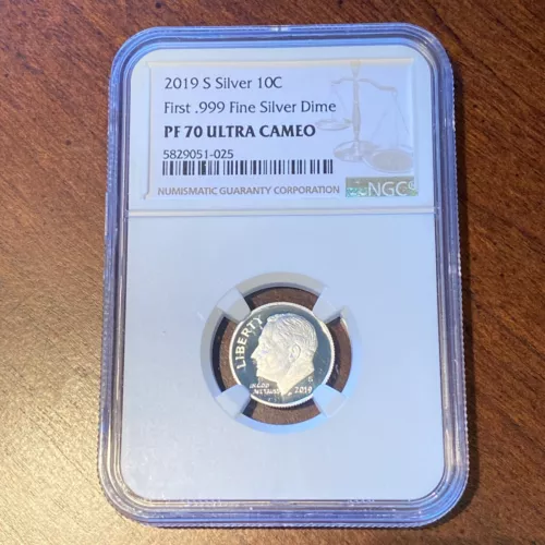 2019 S Silver Dime 10C NGC PF 70 Ultra Cameo First .999 Fine Silver Dime 