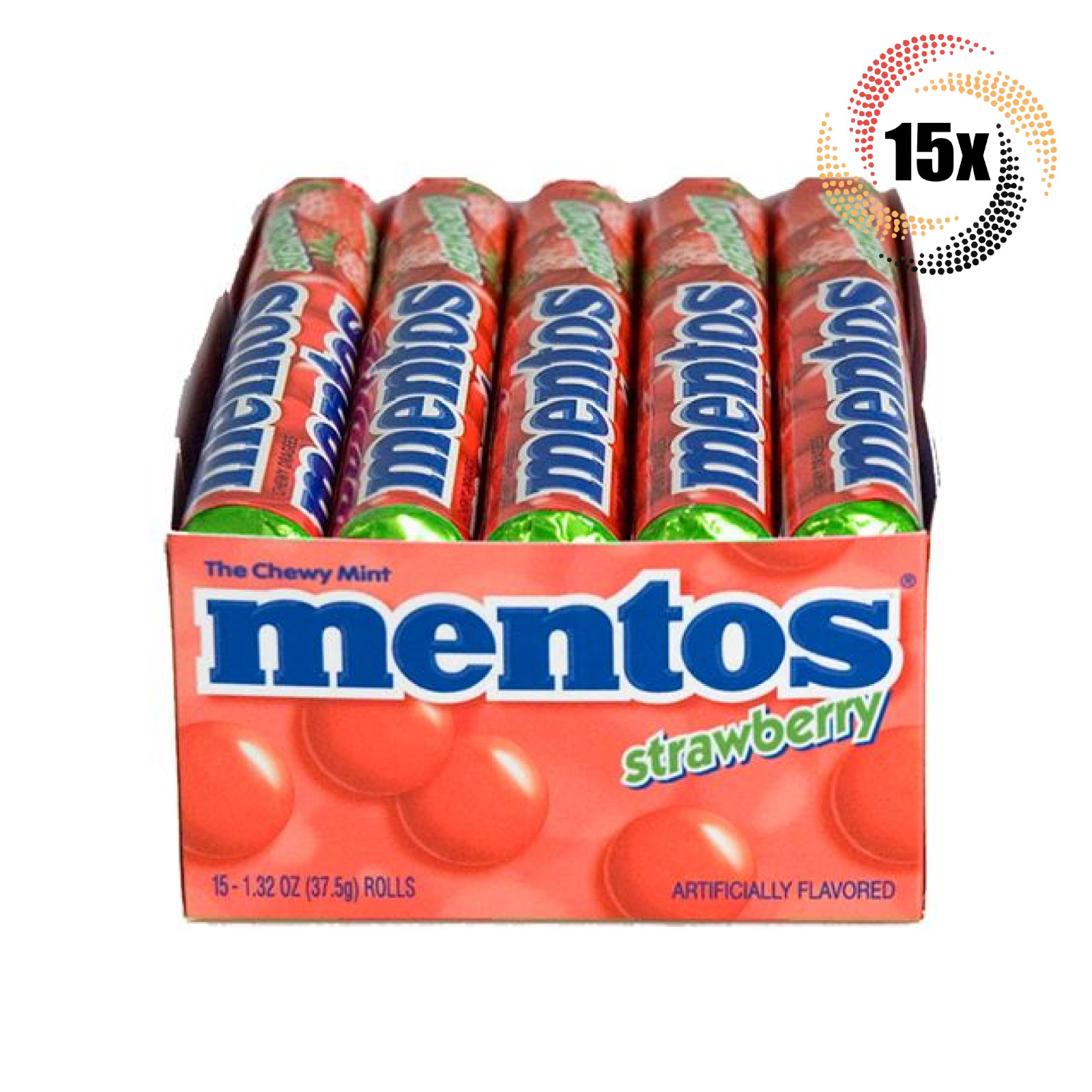Полная коробка из 15 клубничных жевательных конфет Mentos с мятой 14 конфет в рулоне 132 унции 6290₽