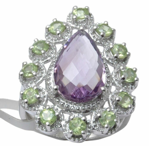 Bague Argent Massif Ajourée Avec Améthystes Et Péridots - Taille 55/56, Occasion
