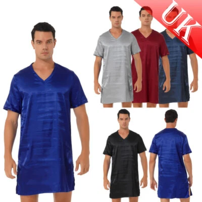 IINIIM UK Men Satin Nightshirt Pyjama Tops Short Sleeve Button Down Loose Sleepwear