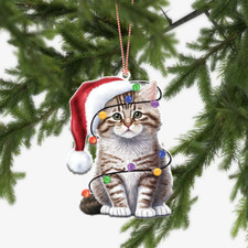 Cat Christmas Tree Ornament, Cat Merry Christmas Ornament, Cat Xmas Ornament