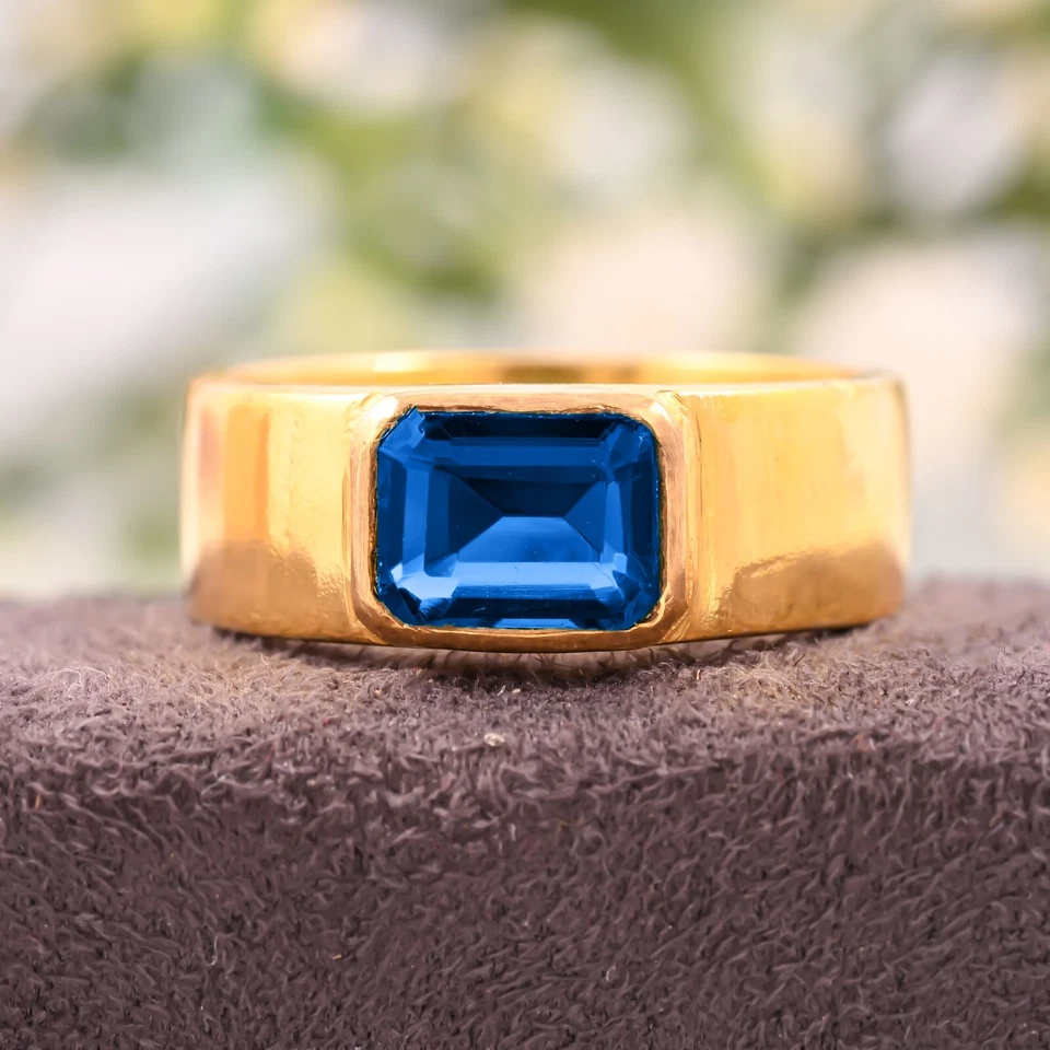 Anillo Hecho a Mano AAA Natural Londres Topacio Azul Oro Amarillo 14K Para Regalo de Boda. Foto 2 de 3