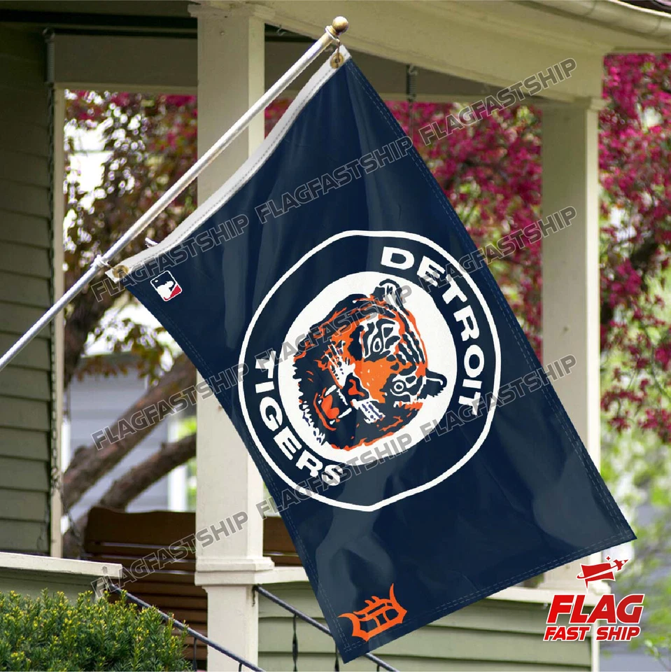 Tigres de Detroit 3x5 pies Banner Logo Ojales Hombre de la Cueva Envío Rápido GRATIS Vendedor de EE. UU. Foto 3 de 4