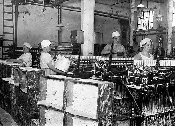 Candle factory female worker at the machines 1910 Historic Old